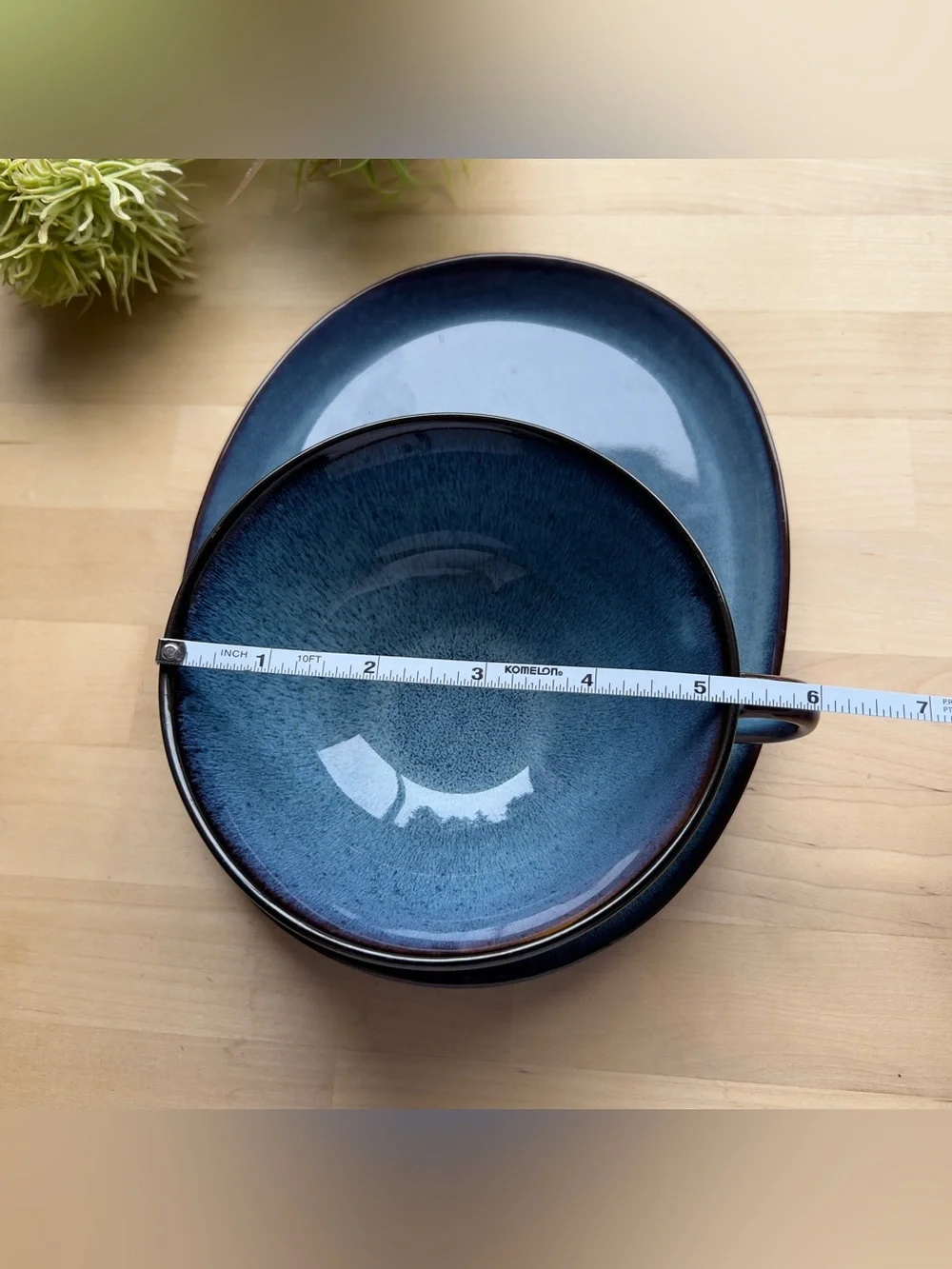 IKEA Gladilig Blue Black Trim Stoneware Glazed Finish BowlCup and Plate Tray Set